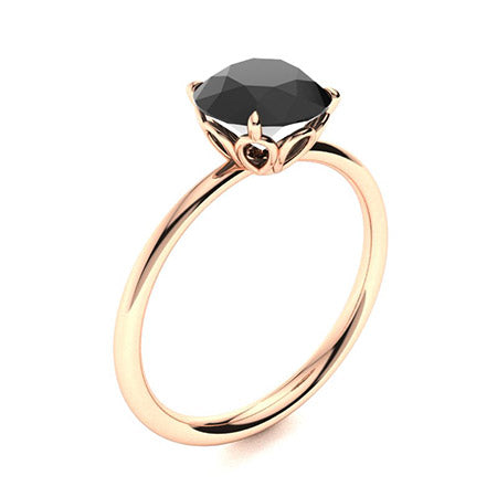 Rose Elegance - Custom Black Opaque CZ Engagement Ring in 14k Rose Gold