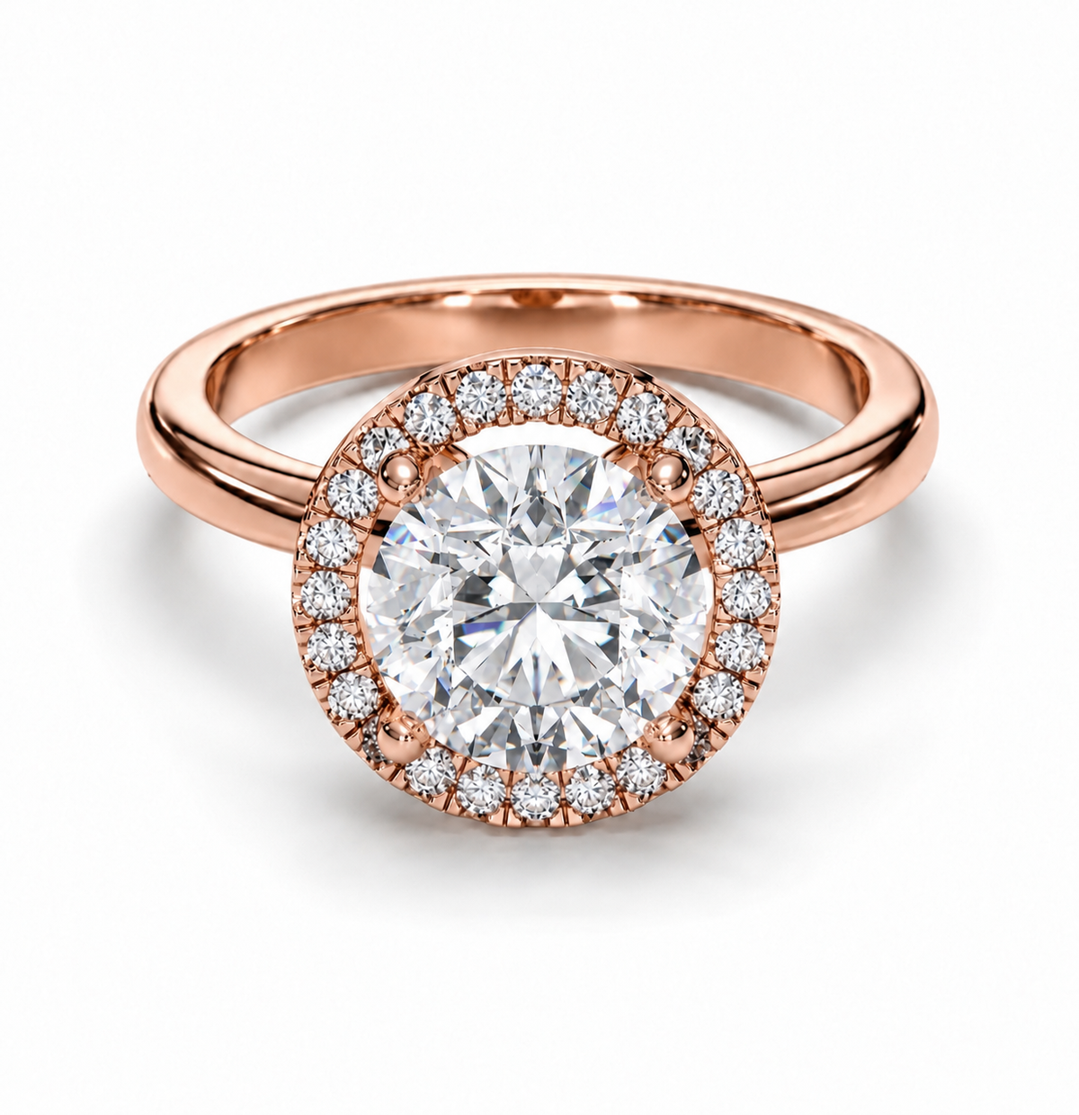 Round Brilliant Diamond Halo Engagement Ring - Lab Diamond