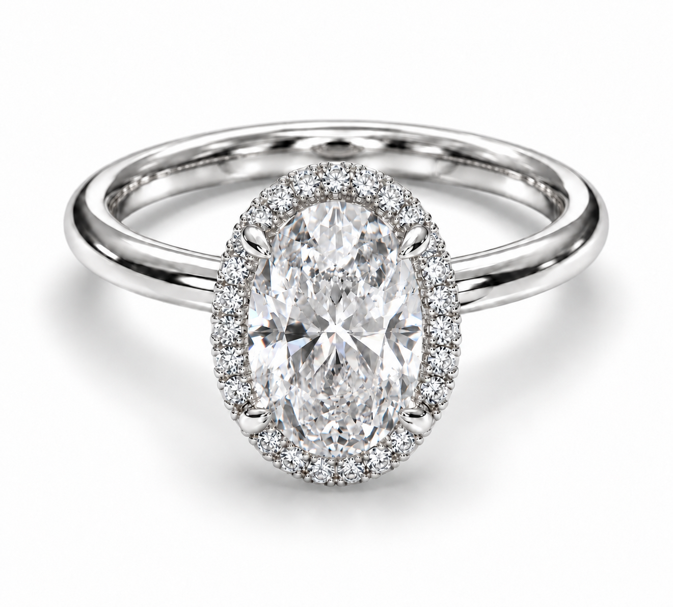 Oval Diamond Halo Engagement Ring - Lab Diamond