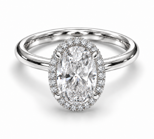 Oval Diamond Halo Engagement Ring - Lab Diamond