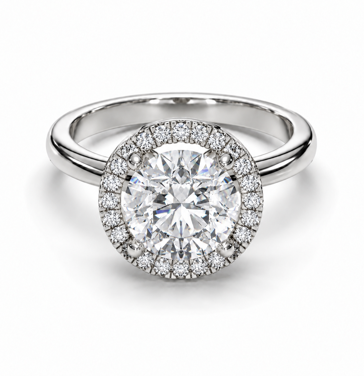 Round Brilliant Diamond Halo Engagement Ring - Lab Diamond