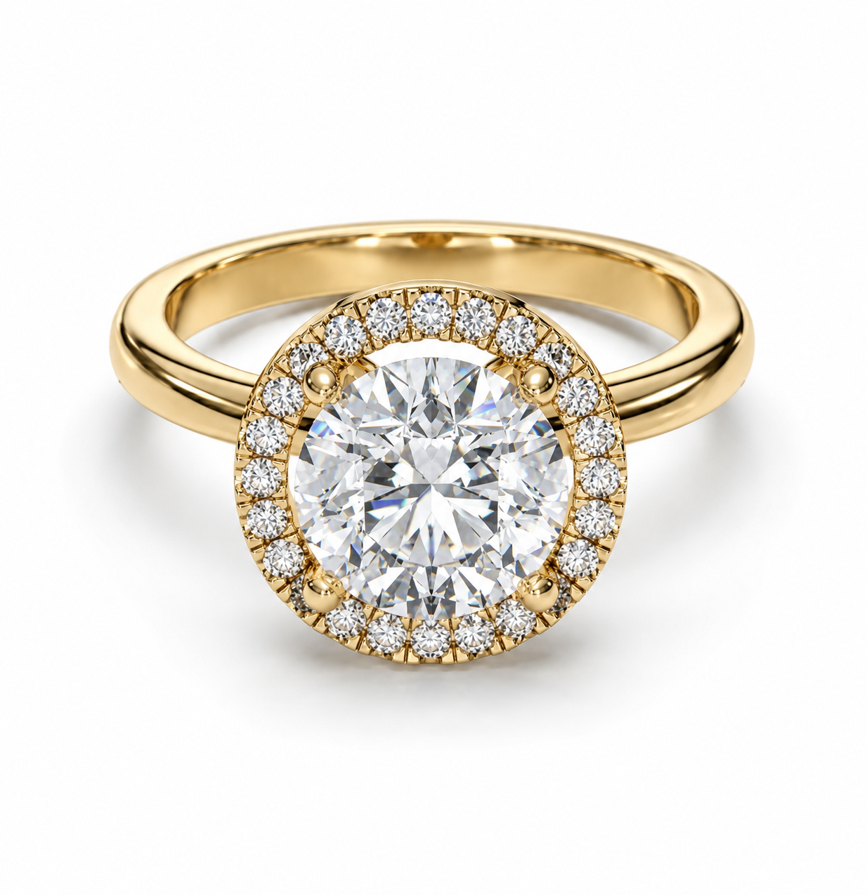 Round Brilliant Diamond Halo Engagement Ring - Lab Diamond