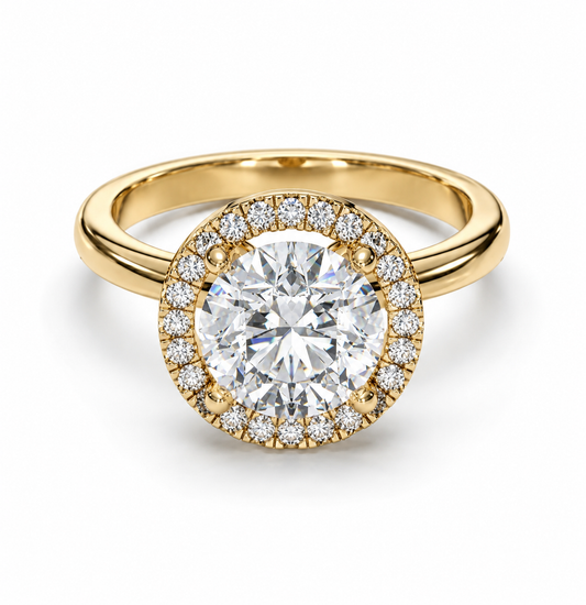 Round Brilliant Diamond Halo Engagement Ring - Lab Diamond