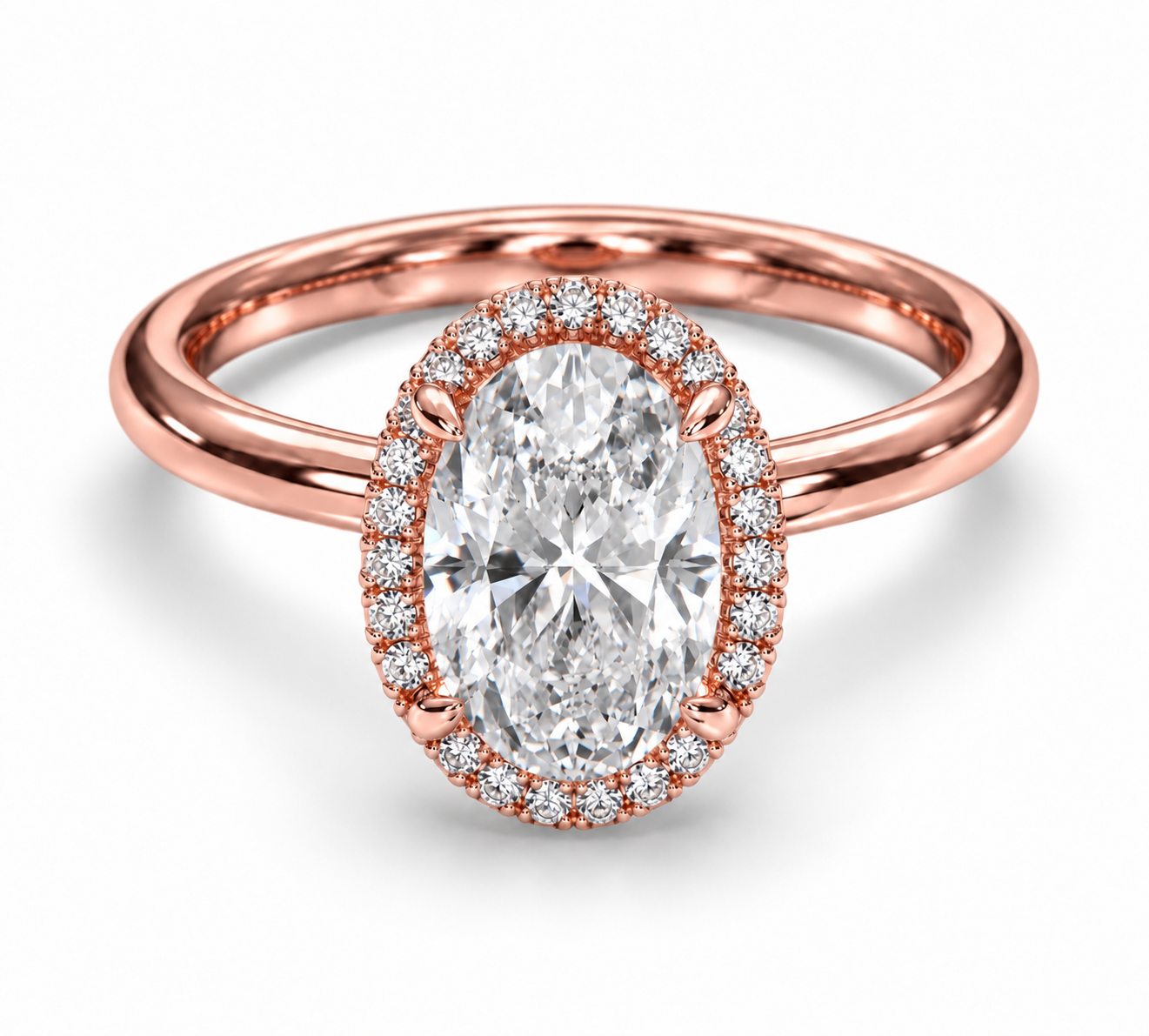 Oval Diamond Halo Engagement Ring - Lab Diamond