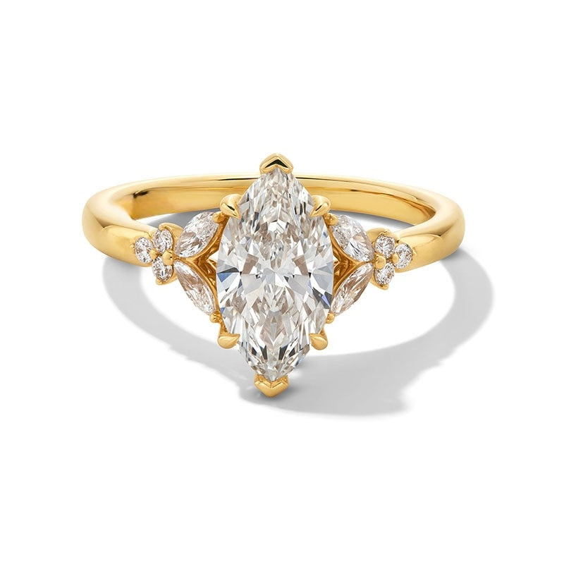 Marquise-Cut Certified Lab-Grown Diamond Floral Engagement Ring in 14K Gold