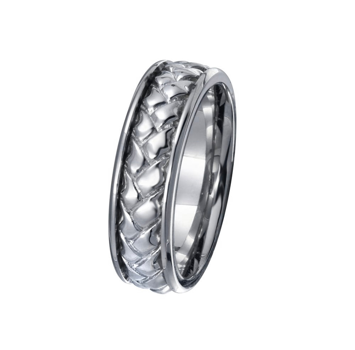 Woven Design Rhodium Finish Ring - 6.5mm