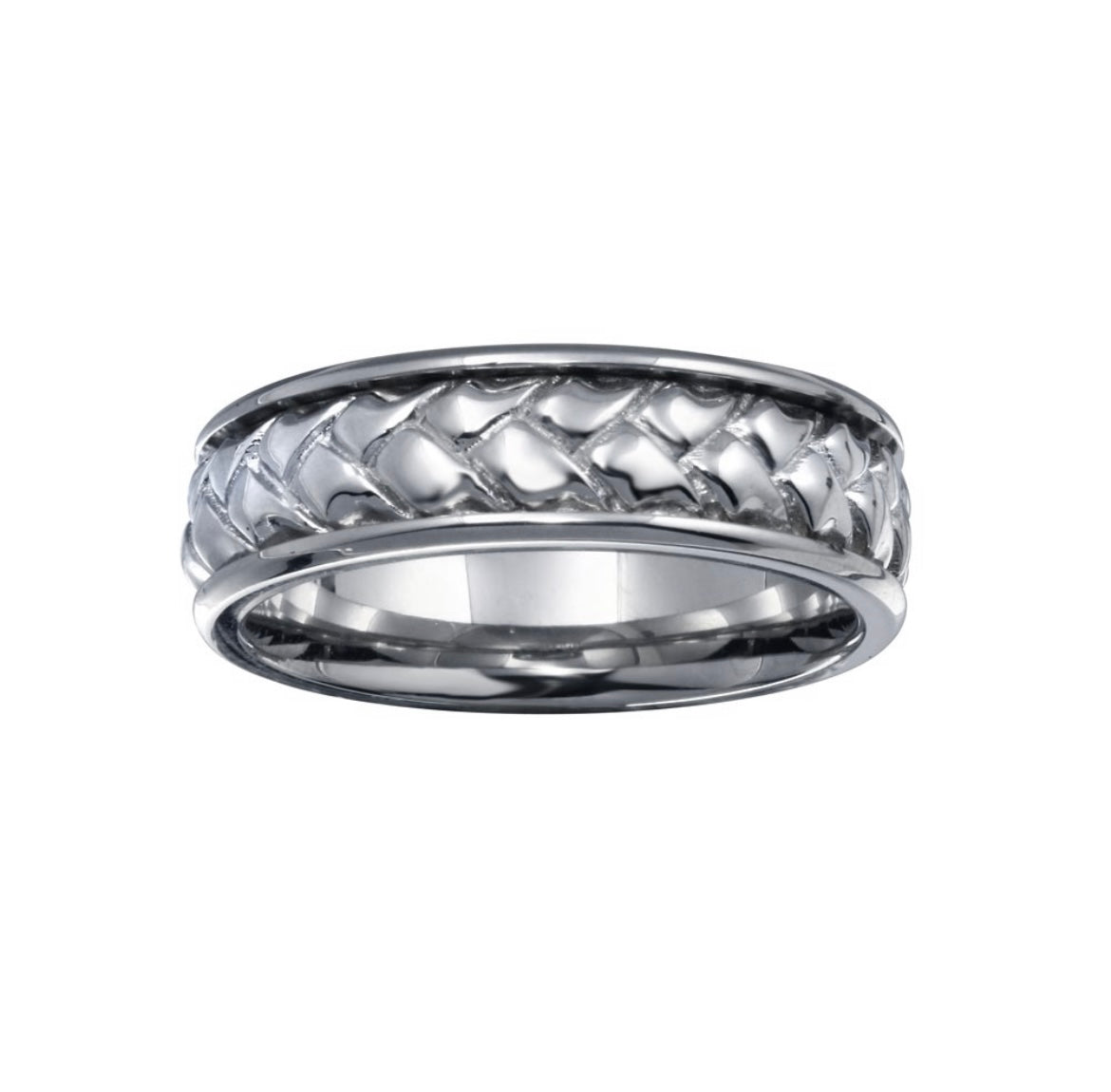 Woven Design Rhodium Finish Ring - 6.5mm